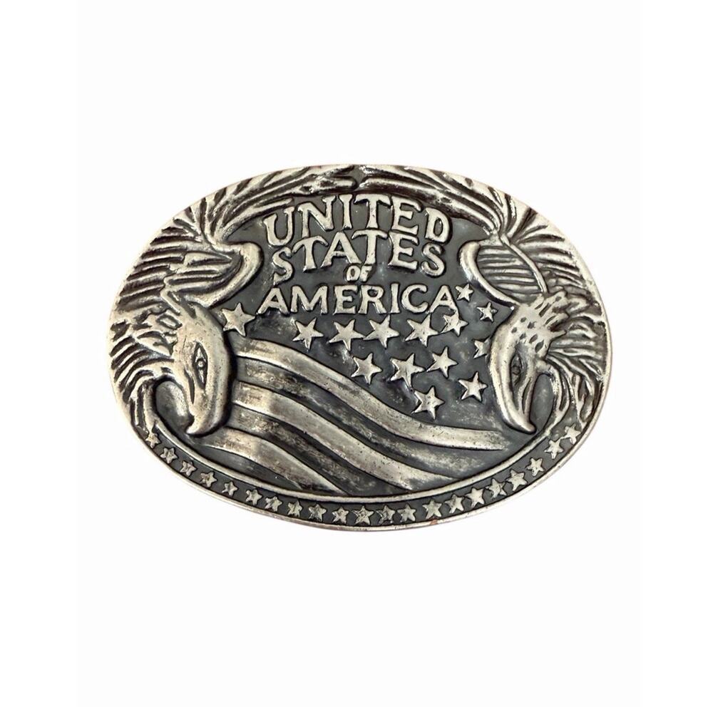 Vintage USA Double Eagle Belt Buckle Silver Tone Americana Western 9877A